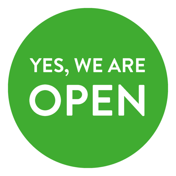 Schaufensteraufkleber EN - YES! We are open - (round) Style: Modern - grün