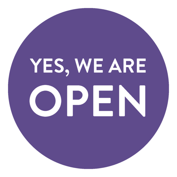 Schaufensteraufkleber EN - YES! We are open - (round) Style: Modern - lila