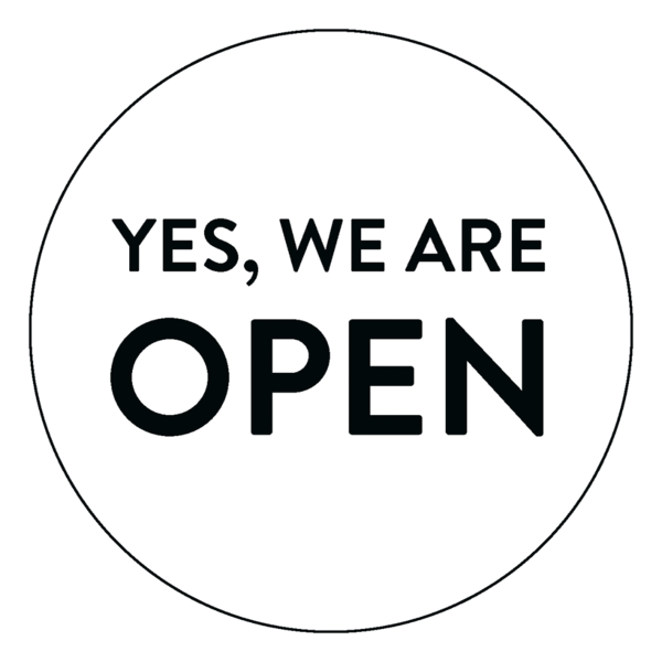 Schaufensteraufkleber EN - YES! We are open - (round) Style: Modern - weiss