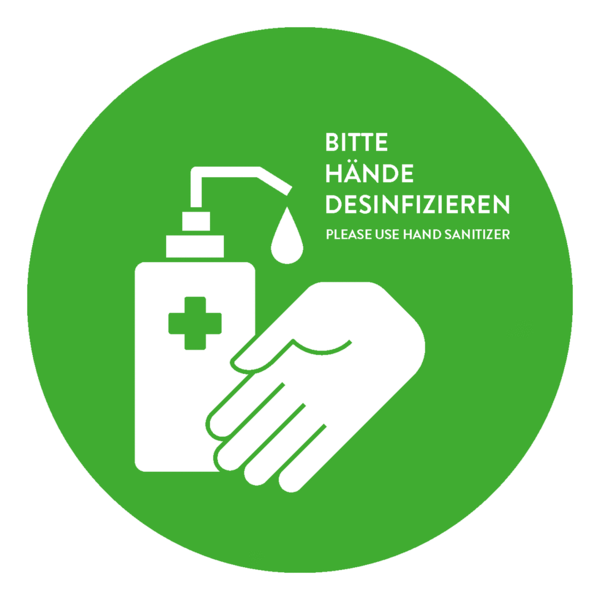 Hinweisaufkleber - Bitte Hände desinfizieren (DE+EN) (rund) - Style: Modern - grün
