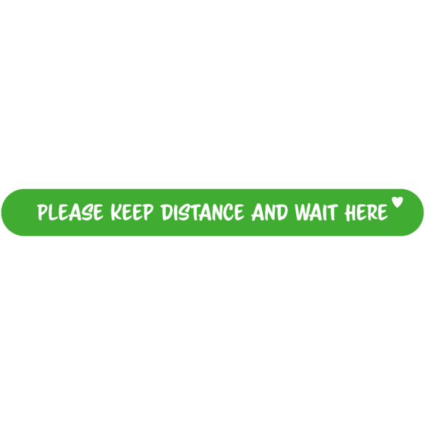 Fußbodenaufkleber - "Please keep distance and wait here" (Streifen) Serie: Script - grün