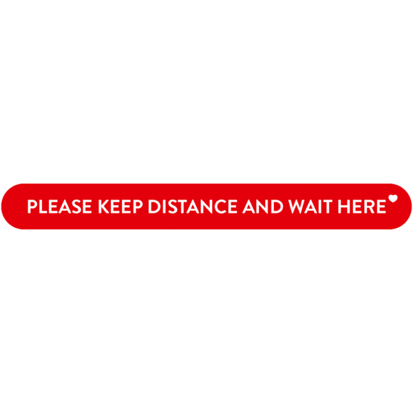 Fußbodenaufkleber - "Please keep distance and wait here" (Streifen) Serie: Modern - rot