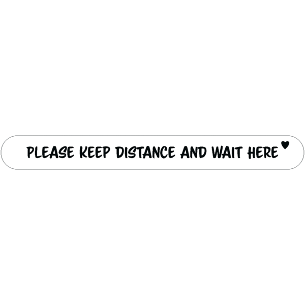 Fußbodenaufkleber - "Please keep distance and wait here" (Streifen) Serie: Script - weiss